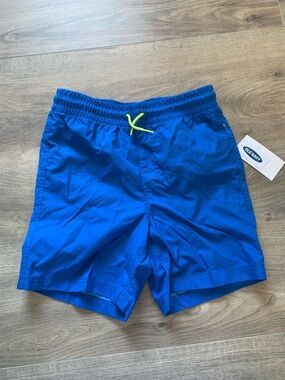 Old Navy Blue Boys' Swim Shorts with Neon Yellow Drawstring